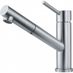 Franke Orbit masivna nerjaveča jeklena nizka kuhinjska pipa z izvlečno izlivno cevjo inox 115.0569.461