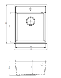 GraniteMy Bremen Granitno Pomivalno Korito 44x52 cm Črno – Nadgradna, Podgradna in Vgradna z Odprtino za Pipo in Inox Čep 1208953861