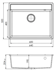 GraniteMy Bremen granitno korito 64x52 cm črno za nadgradnjo, vgradnjo in izravnavo z odprtino za pipo 1208953874