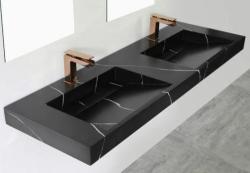Solid-S Marmor dvojno umivalnik solid surface črni marmor mat brez luknje za pipo s solid pokrovom B160xD45xH8 1208953890