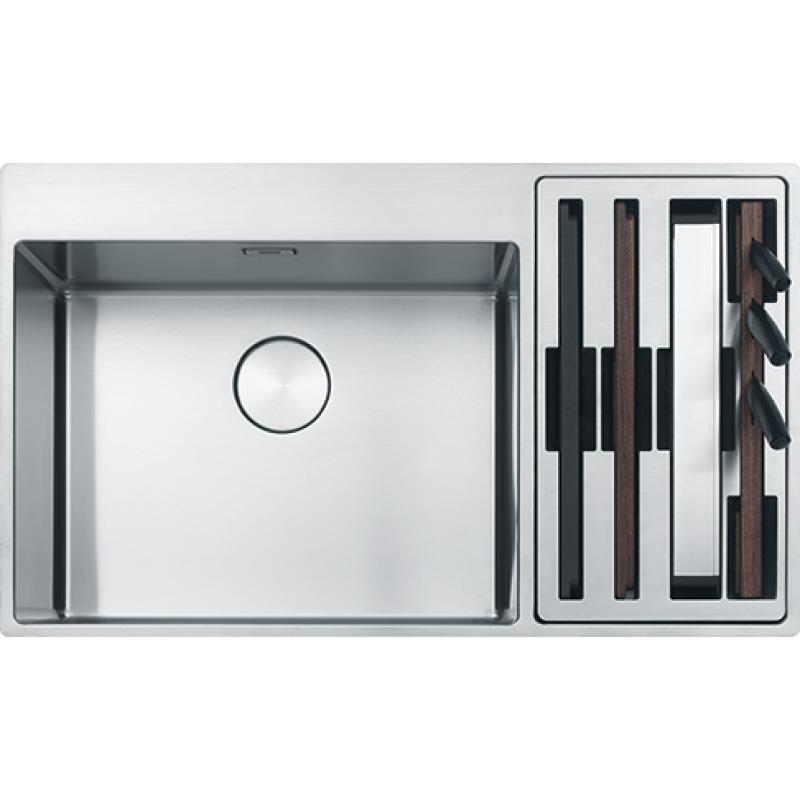 Franke Box Center BWX220-54-27 inox pomivalno korito levo s rezalno desko, setom nožev in žično košaro 86x51cm 127.0587.643