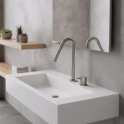 Waterevolution Flow 2-luknjasta umivalniška pipa v celoti iz nerjavečega jekla z majhnim V 120mm izlivom T1121VIE