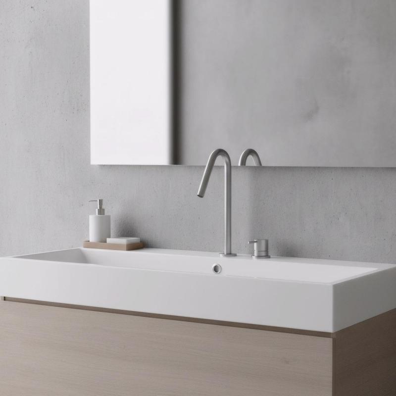 Waterevolution Flow 2-luknjasta umivalniška pipa iz nerjavnega jekla z visokim izljevom V 120mm T1122VIE