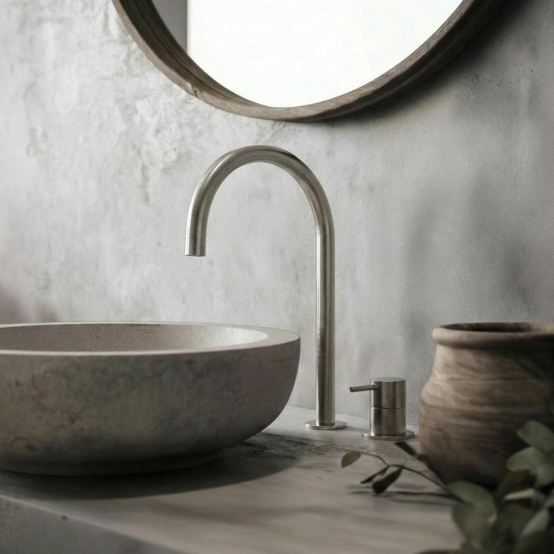 Waterevolution Flow 2-luknjasta umivalna pipa, v celoti iz nerjavečega jekla, z visokim izlivom U 200 mm T1122UIE