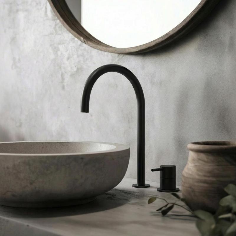 Waterevolution Flow 2-luknjasta umivalna baterija, črna, z visokim U 200 mm izlivom T1122UPR