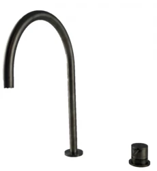 Waterevolution Flow 2-luknjasta umivalniška pipa PVD Gun Metal z visokim U 200mm izlivom T1122UGME