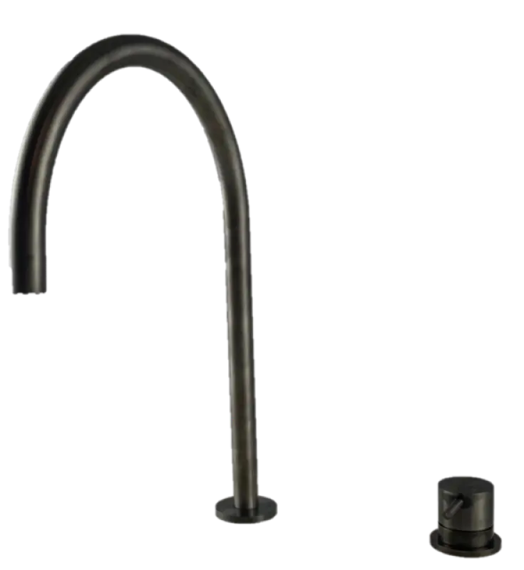 Waterevolution Flow 2-luknjasta umivalna baterija PVD Gun Metal z visokim U 200 mm izlivom T1122UGME
