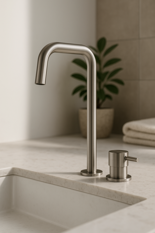 Waterevolution Flow 2-luken umivalnikova pipa visoki izliv 222 nerjaveče jeklo T122HIE