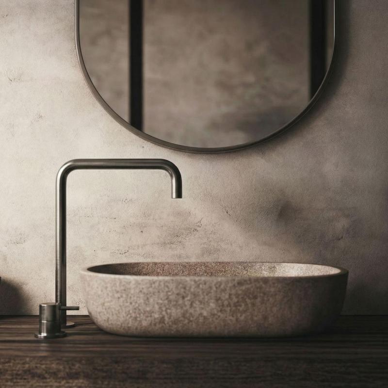 Waterevolution Flow 2-luknjasta umivalniška pipa visoki izliv 222 PVD Gun Metal T122HGME