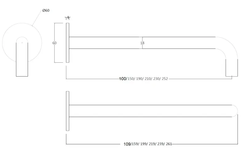 Waterevolution Flow vgradna pipa za umivalnik PVD Gun Metal z izlivom 10 cm T116BME-10
