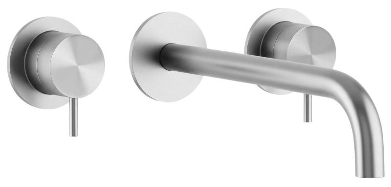 Waterevolution Flow 3-luknjasta vgradna pipa za umivalnik, v celoti iz nerjavečega jekla, z izlivom 15 cm T1163FIE-15