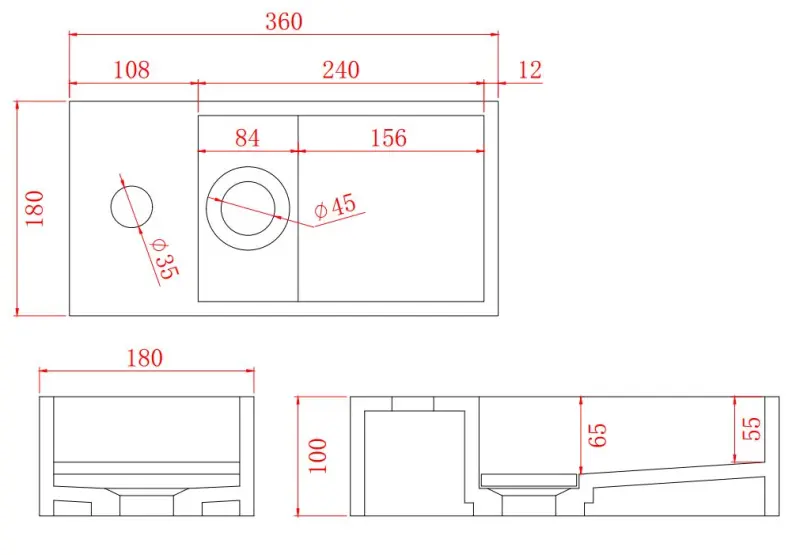 Solid-S Fontana iz kompozitnega materiala, mat črna, Š36 x G18 x V10 cm, s pokrovom, model z odprtino za pipo na levi strani, 1208954158