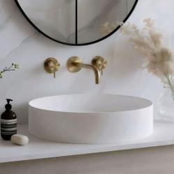 Waterevolution Flow 3-luknjasta vgradna pipa za umivalnik, v celoti iz brušenega medenine, z izlivom 15 cm T1163FLE-15