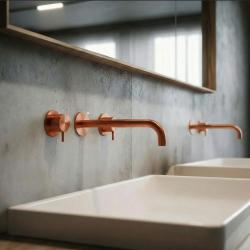 Waterevolution Flow 3-luknjasta vgradna pipa za umivalnik PVD baker z izlivom 21 cm T1163FCPE-21