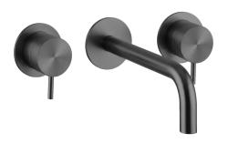 Waterevolution Flow 3-luknjasta vgradna pipa za umivalnik PVD Gun metal z izlivom 15 cm T1163FGME-15