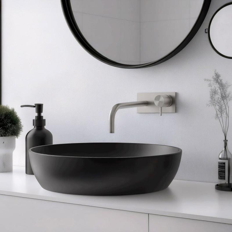 Waterevolution Flow vgradna pipa za umivalnik s pokrivno ploščo, v celoti iz nerjavečega jekla, z izlivom 15 cm T1161BIE-15