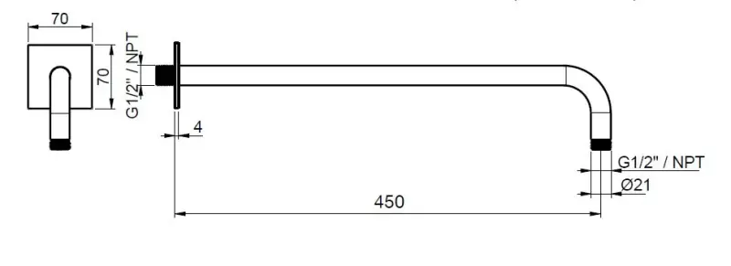 SB Square 316 zidna roka za prho okrogla 35 cm s kvadratno rozeto masivno brušeno 316 nerjaveče jeklo