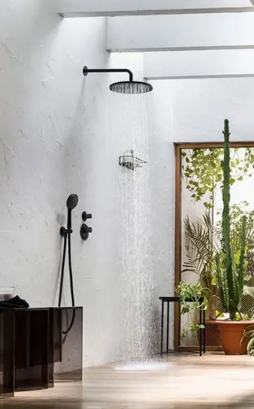 SB okrogel tuš set mat črna vgradnja popoln
