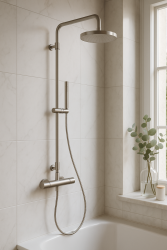 Waterevolution Flow tuš kombinacija s termostatom in deževno prho v celoti iz nerjavečega jekla T141TIE