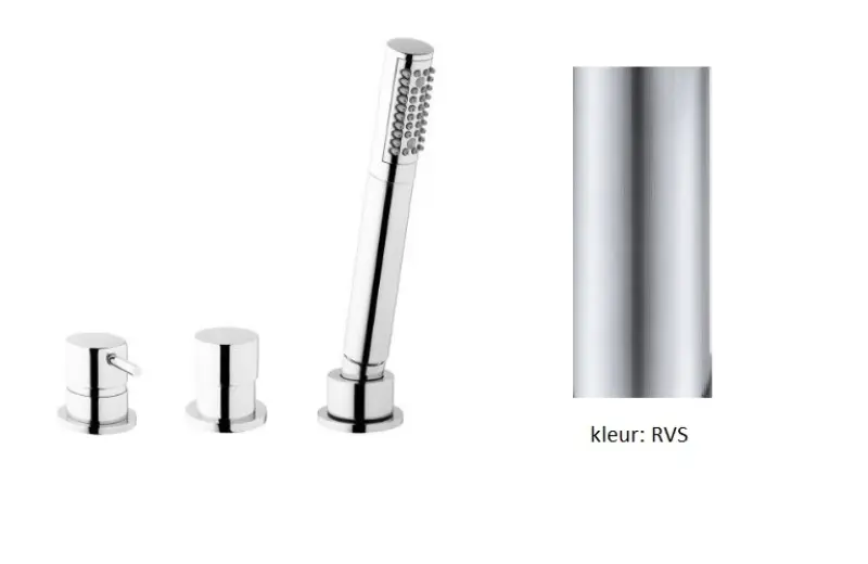 Waterevolution Flow 3-luknjasta kopalniška armatura za montažo na rob kadi, nerjaveče jeklo T138SBIE