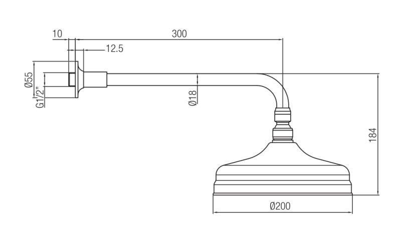 PB nostalgična glava prhe 20 cm z zaščito proti vodnemu kamnu in kromiranim ročajem za prho