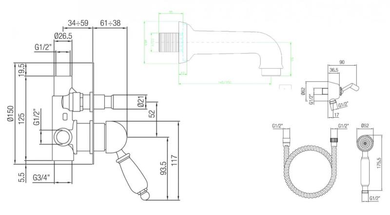 PB nostalgična vgradna kopalna armatura krom
