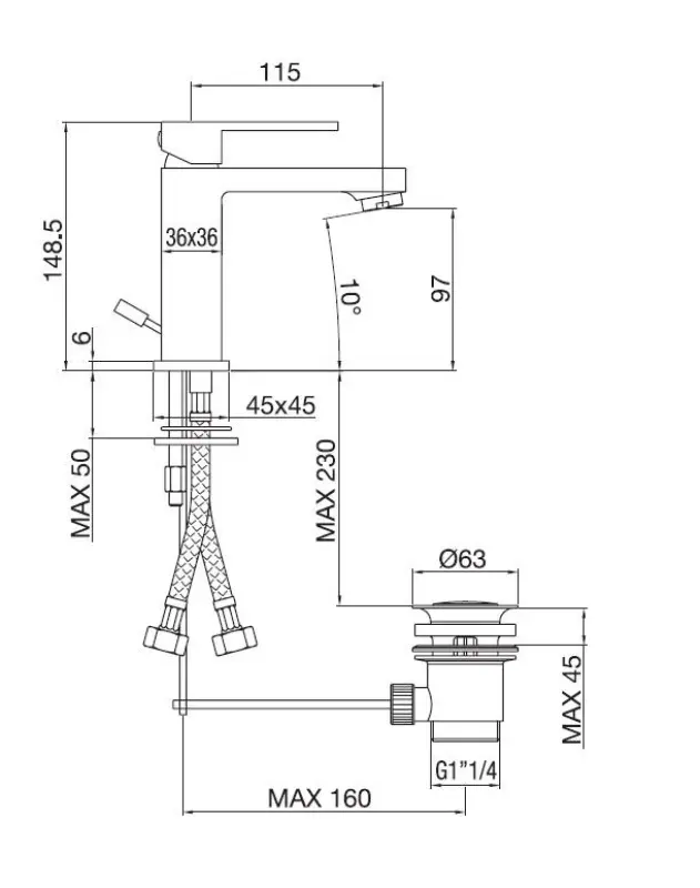 PB Kiki 1-luknjasta mat črna umivalniška pipa