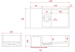 Solide-S Marmeren solide oppervlakte fontein B40xD22xH10cm marmer mat črna levo brez luknje za pipo 1208954632