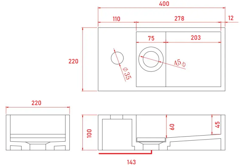 Solid-S Marble solid surface umivalnik B40xD22xH10cm marmor mat črna levo z odprtino za pipo 1208954633