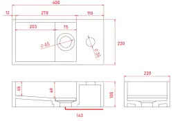 Solid-S Marmor solid surface umivalnik B40xD22xH10cm marmor mat črna desno z luknjo za pipo 1208954634