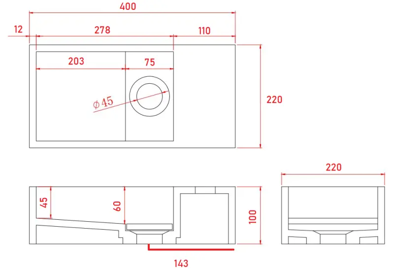 Vast oppervlak Solid-S Marble fontein B40xD22xH10cm mat črn marmor desno brez odprtine voor pipo 1208954635