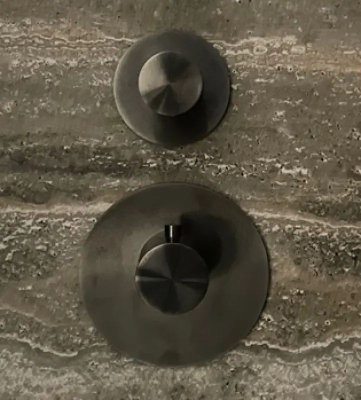 SB 316 AESTHETICS Ronde Inbouwthermostaatkraan met 2 uitgangen / stop-omstelkraan PVD gun metal geborsteld 1208954918