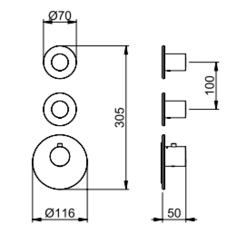 SB AESTHETICS Ronde Inbouw thermostatische kraan met 2 uitgangen / 2 x afsluitkraan chroom 1208954946
