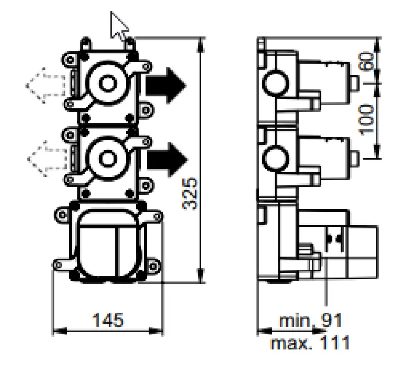 SB AESTHETICS Ronde Inbouw thermostatska pipa z 2 izhodi / 2 x zaporni ventil mat črna 1208954947