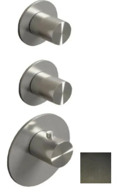 SB 316 AESTHETICS Ronde Inbouwthermostaatkraan met 3 uitgangen met omsteller en stopkraan PVD geborsteld kanonmetaal 1208954952
