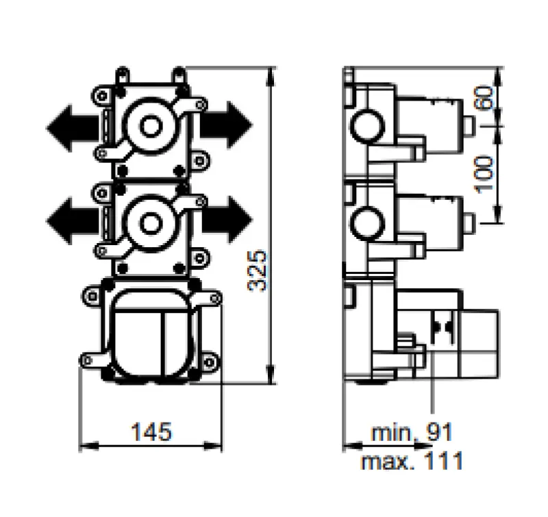 SB AESTHETICS Ronde inbouwthermostaatkraan met 4 uitgangen/ 2x stop-omschakelventiel chroom 1208954960