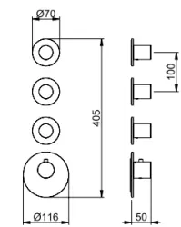 SB 316 AESTHETICS Rond Inbouw thermostatische kraan met 3 uitgangen / 3x stopkraan volledig RVS 1208954963