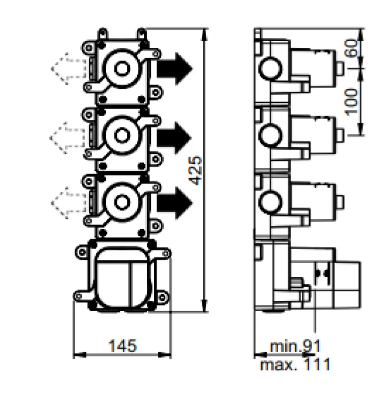SB 316 AESTHETICS Ronde Inbouw thermostaatkraan met 3 uitgangen/ 3x stopkraan PVD zlato brušeno 1208954966