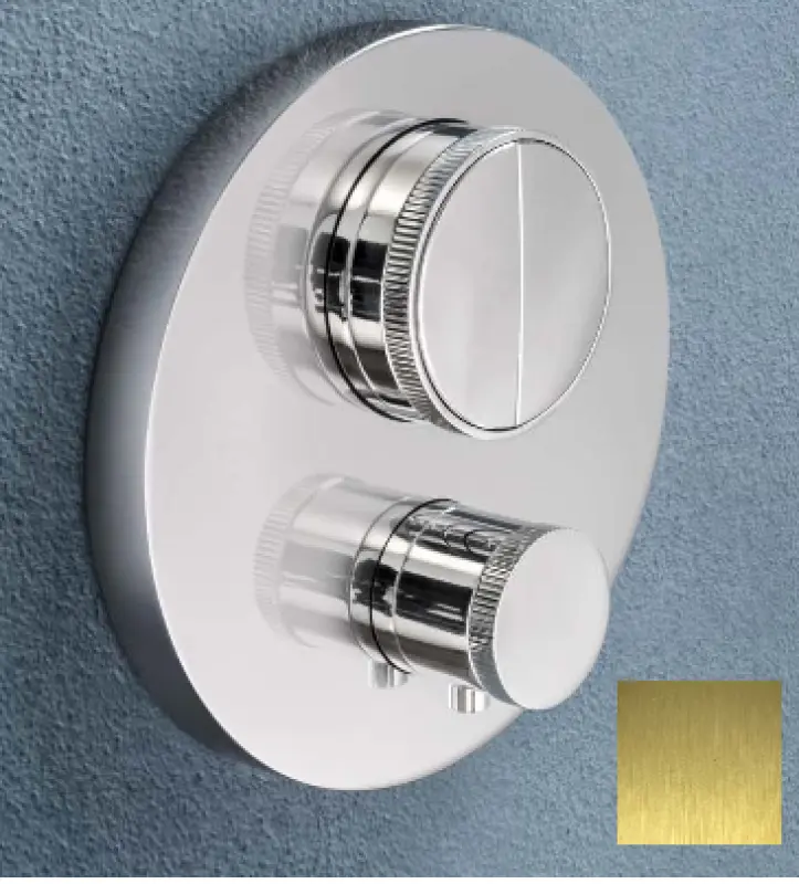 SB Push Round Vgradni termostatski ventil z gumbom za preklop in regulatorjem prostornine PVD zlato brušeno 1208955071