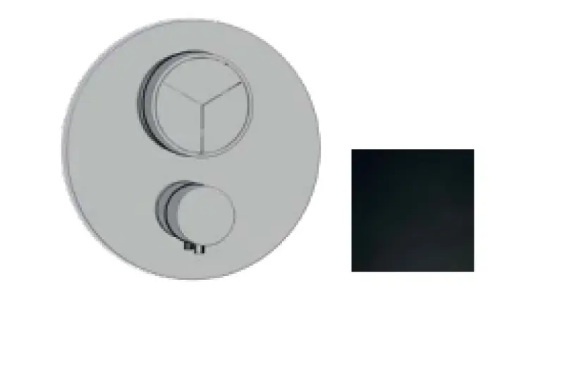 SB Push Round vgradni termostatski ventil z gumbom, 3-smerni preklopnik in regulator volumna mat črna 1208955077
