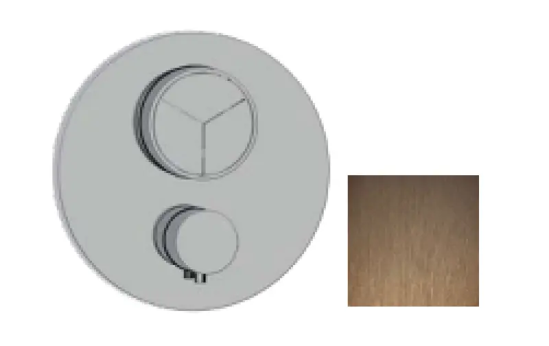 SB Push Round vgradni termostatski ventil s pritisnim gumbom, 3-smerni preklopnik in regulatorjem prostornine PVD baker 1208955119