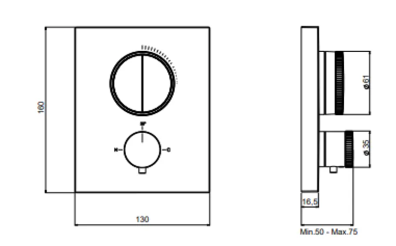 SB Push Square Vgrajen termostatski ventil z gumbom za preklop in regulatorjem prostornine mat bela 1208955127