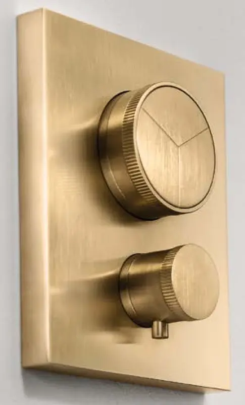 SB Push Square vgradni termostatski ventil z gumbom, 3-smerni preklopnik in regulator prostornine PVD zlato 1208955137