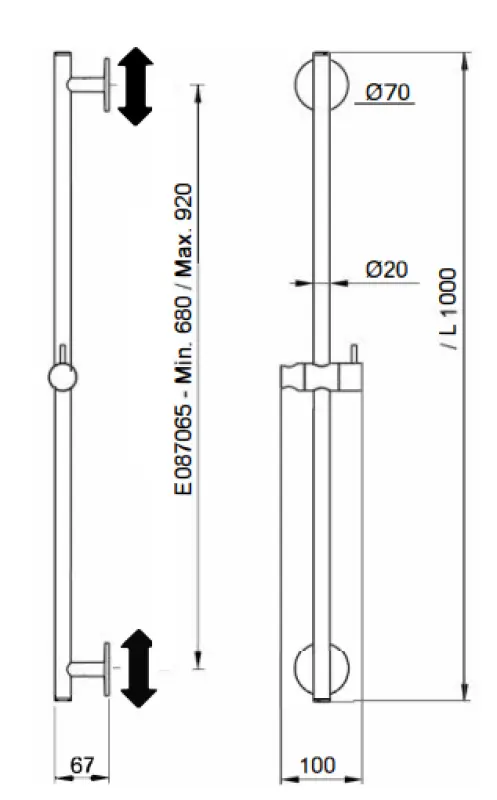 SB Rubinetterie Universale L 1000 Flexi Round drsna palica krom 1208955231