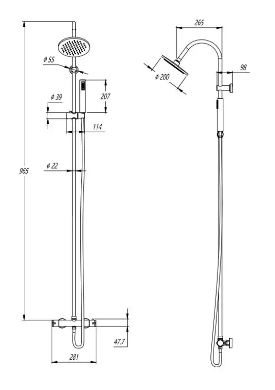 Aquadesign Orly tuš set termostat s tušem z deževnim učinkom, krom