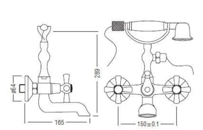 Aquadesign Marseille klasična kopalniška baterija z močnimi gumbi Bronasta, vključno z ročno tuš kabino