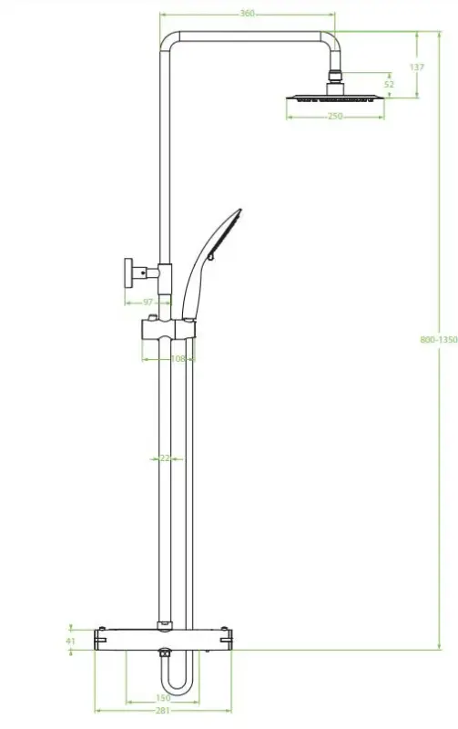Aquadesign Valence nadgradna tuš garnitura s termostatom in deževnim tušem, krom