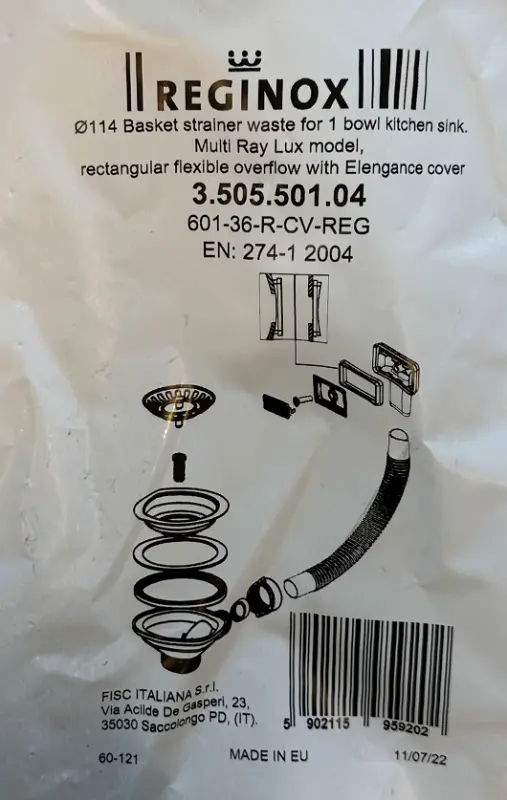 Reginox roestvrijstalen afvoergarnituur voor model Amsterdam en Texel 1208955830