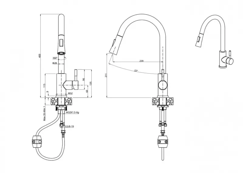 Quadri Leeds kuhinjska armatura z izvlečno prho z 2 načina mat bela 1208955908