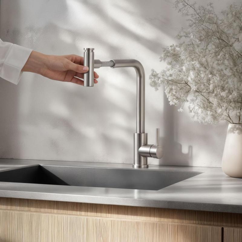 Quadri Cardiff kuhinjska armatura z izvlečno prho z 2 vrstama curka, nerjavno jeklo 1208955914